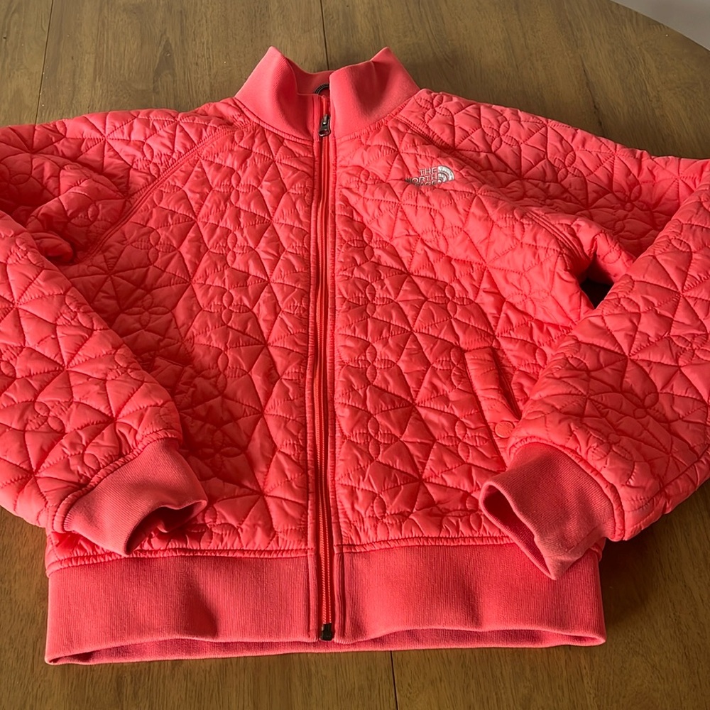 North Face, quilted puffer jacket, peachy pink, medium